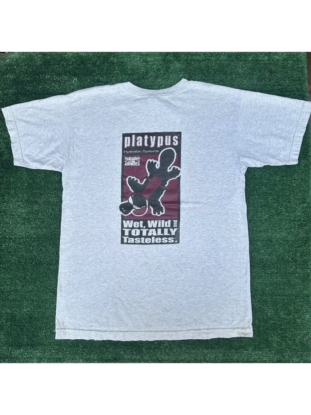 Vintage 90s Platypus Hydration T-Shirt Gray L Surf Skate Gorpcore Hiking Camping
